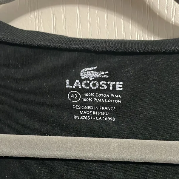 Lacoste Black Short Sleeve V Neck Shirt Minimalist Preppy Coastal Logo Y2K - Image 3