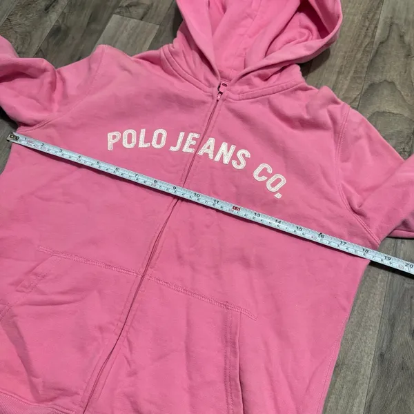 Vintage Polo Jeans Co Ralph Lauren Pink Zip Up Spellout Hoodie Size S - Image 4