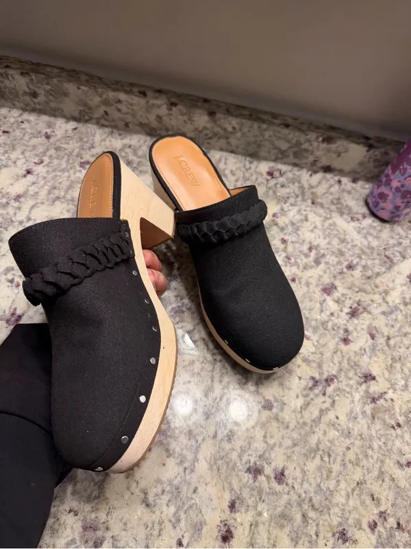 Jcrew Black Block Heel Clogs Mule Suede Wood Shoes Sandals Chunky - Image 8
