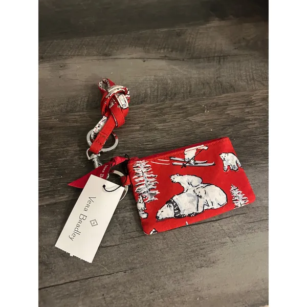 Vera Bradley Zip ID Case Beary Merry Red Polar Bear Wallet Keychain 14559-R90 - Image 2