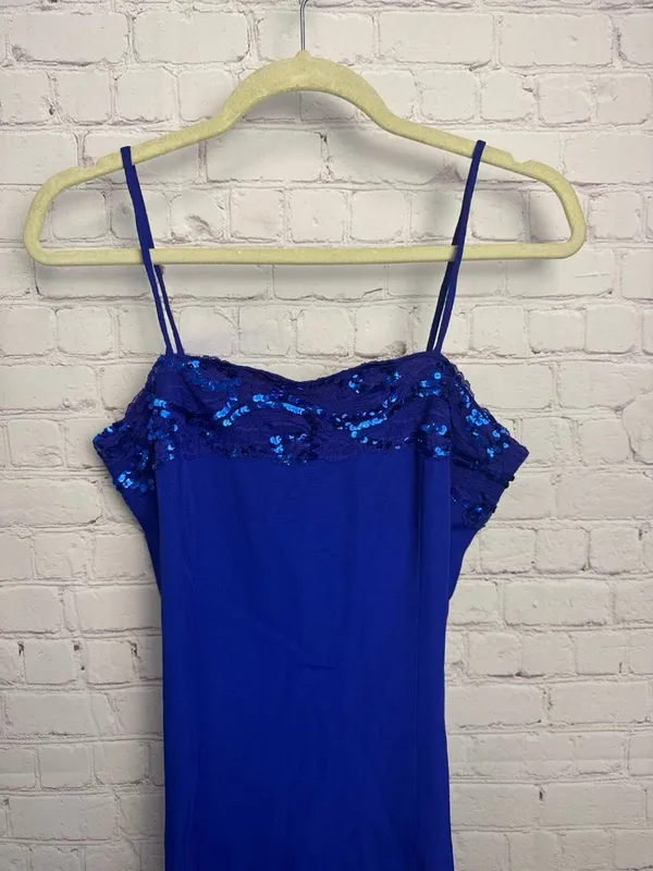 Vintage y2k size 5/6 blue sequin embellished royal blue slip dress glam night - Image 2