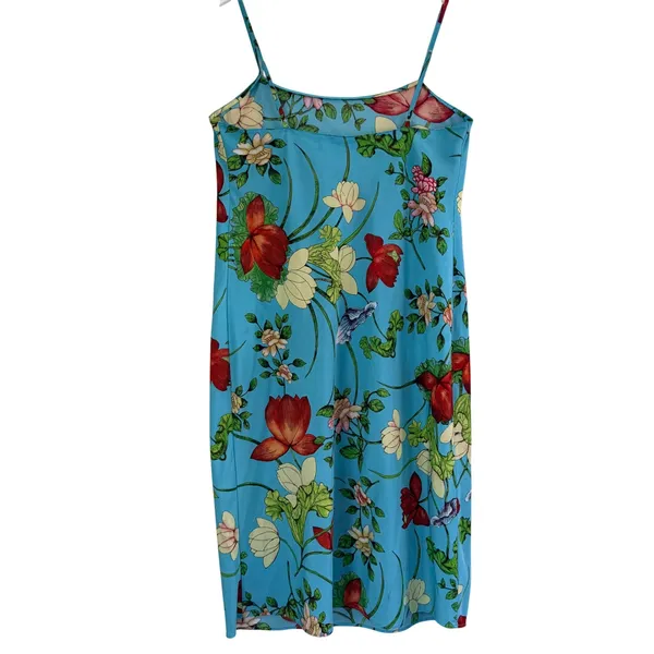 Natori Floral Satin Slip Midi Dress Womens Medium Blue Chemise Nightgown‎ - Image 2