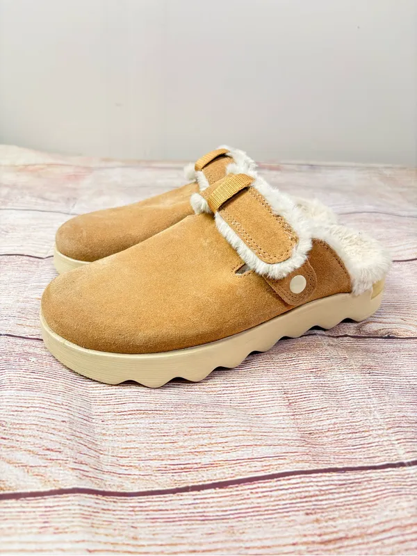 Sorel Sz 7M Tan/Beige Viibe Clog Suede Cozy Slip On Platform Mules - Image 3