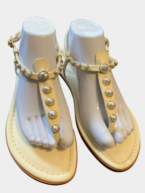 Sam Edelman Gigi Pearl Patent Leather T-Strap Sandals Porcelain Pearl Size 10 - Image 8