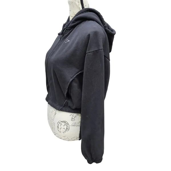 Gymshark Fleece Full Zip Hoodie Jacket Black‎ Cropped B8A7J-BB2J-S-EN1 Small - Image 4