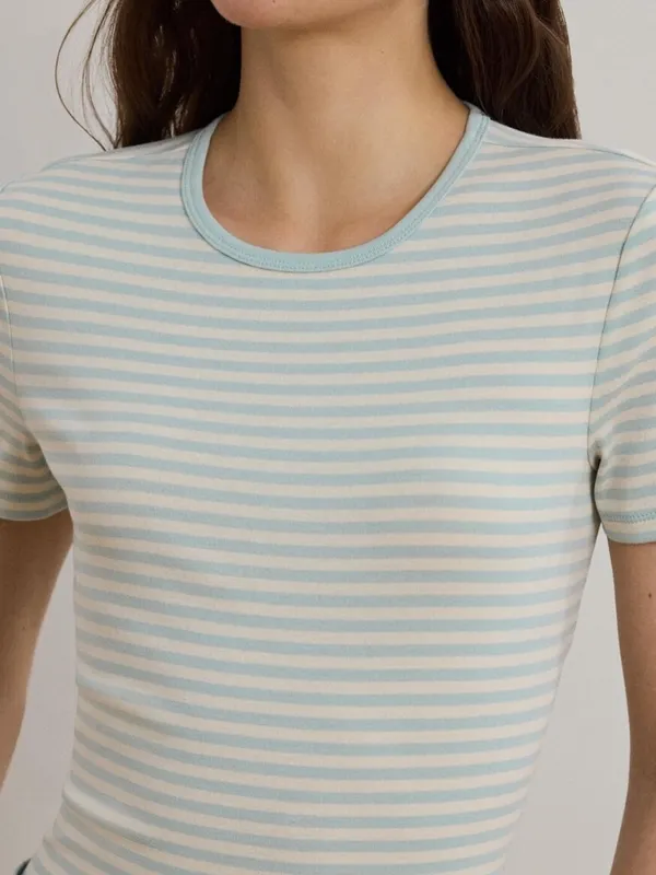Ralph Lauren Black Label Striped Stretch Cotton Crewneck Tee Blue/Ivory Medium - Image 3