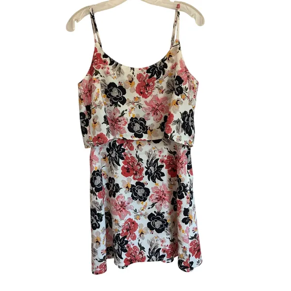 Abercrombie Fitch Womens M Pink Black Floral Popover Mini Dress‎ Cream - Image 8