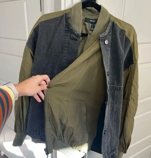 Mixed Fabric Oversized Distressed Jacket, size Small - Image 7