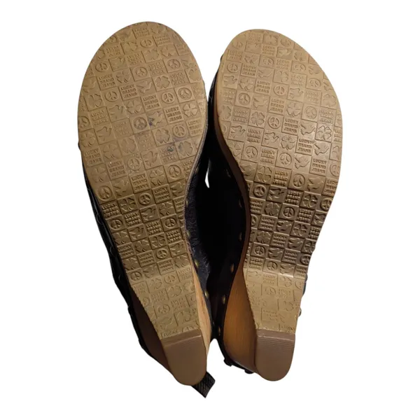 Lucky Brand Brown Leather Wooden Block Heel Studded Detail Clogs Sz 5.5 - Image 6