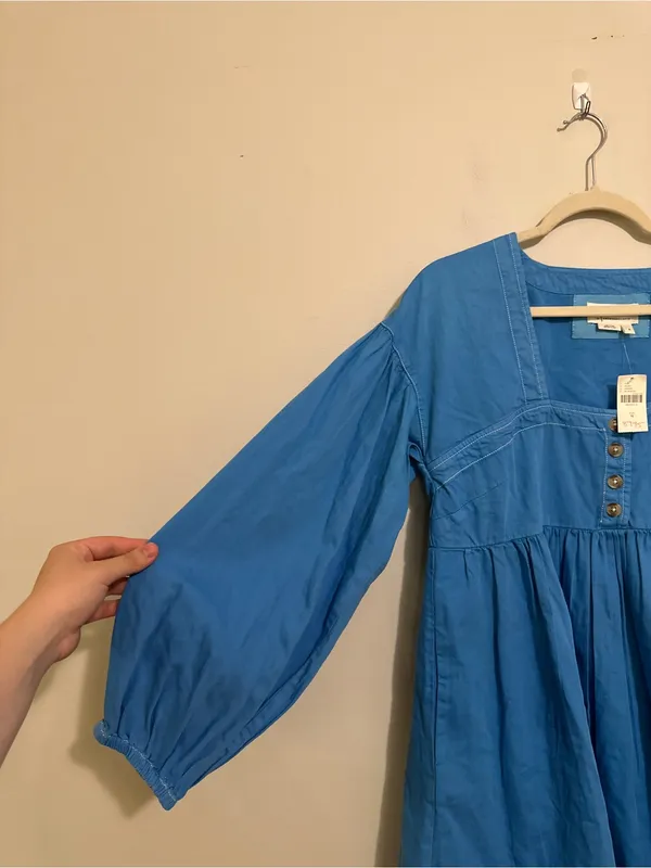 Anthropologie Long-Sleeve Square-Neck Denim Style Babydoll Mini Dress - Image 9