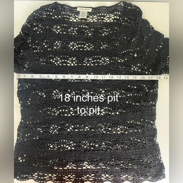 Laura Ashley Black Linen-Blend Crochet Knit Mesh Top - Image 7