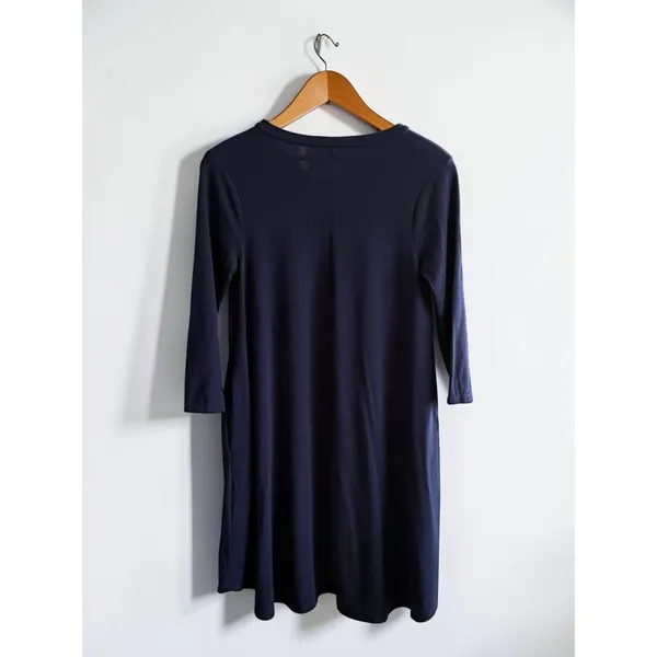 Zenana Premium Navy Blue V-Neck Swing Dress with Pockets 3/4‎ Sleeve Small - Image 2
