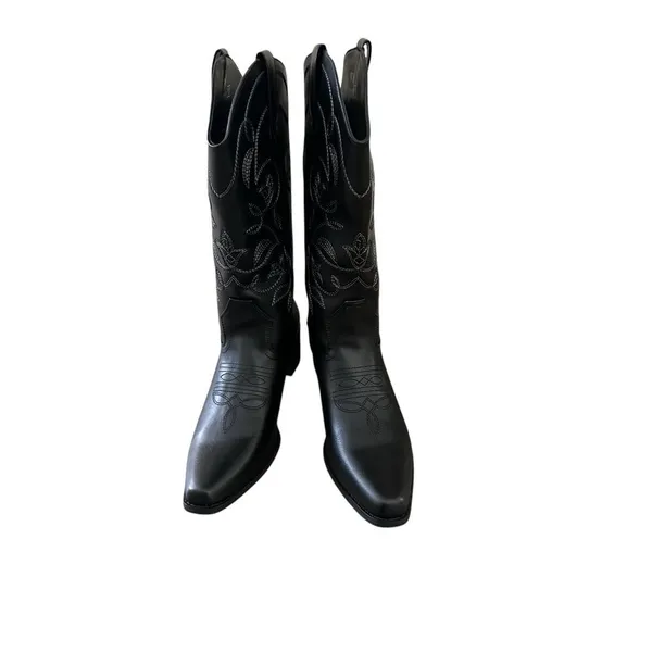 IUV Women’s Size 10 Black Leather Cowboy Cowgirl Boots Embroidered Pointy Toe - Image 6