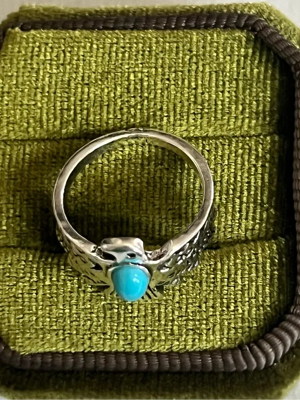 Bohemian/Aztec Blue Turquoise Stainless Steel Silver Statement Ring Size 6 - Image 3