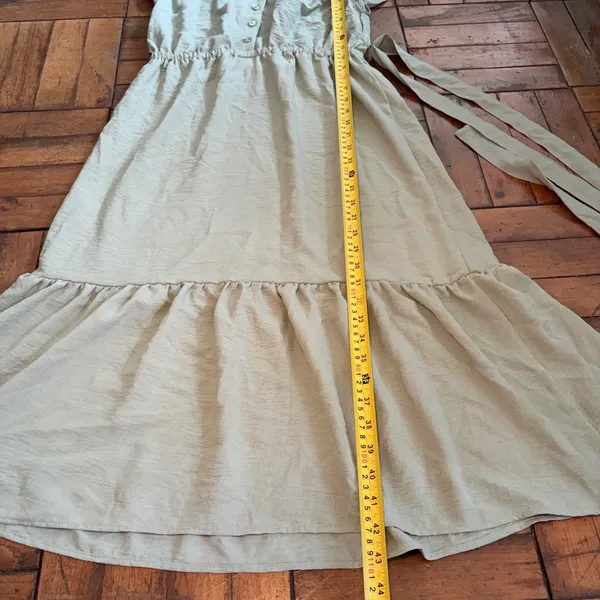 Lucky Brand Sage Green Flutter Sleeve Midi Dress Tiered Ruffle Hem‎ Womens Small - Image 6