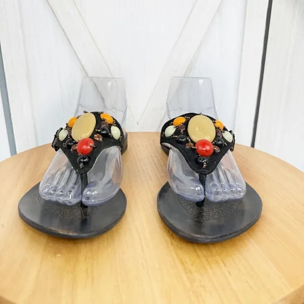 Naughty Monkey Suede Beaded Boho Thong Sandals Black‎ 8.5 - Image 6