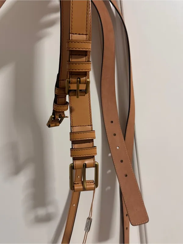 Michael Kors Double-Wrap Tan Leather Belt with Silver Buckles - Image 5
