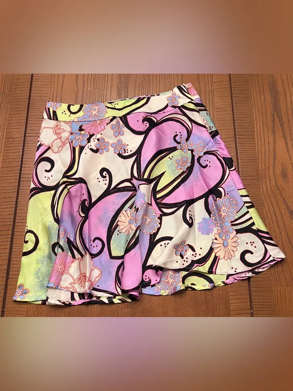 Free People Phoebe Satin Mini Skirt Sz 2 Sugar & Spice Retro Floral Psychedelic - Image 7