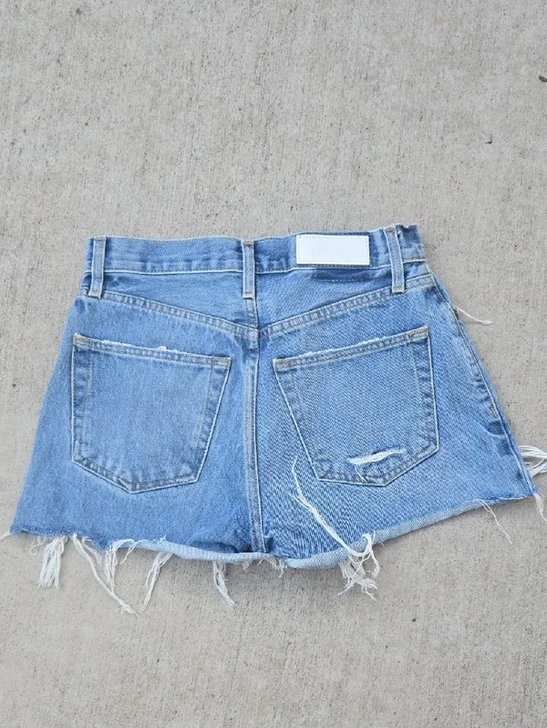 Re/Done Light Blue Distressed Denim Cutoff Shorts - Image 3