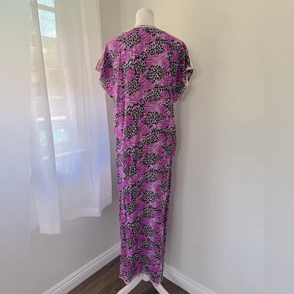Magenta Leopard Print Embroidered Lightweight Maxi Dress Purple Size XL - Image 6