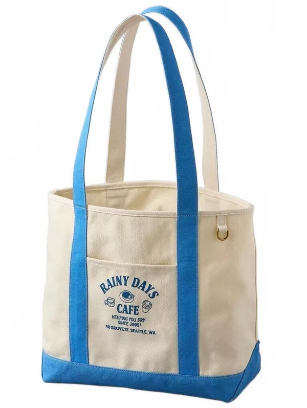 AE Off-Duty Rainy Day Café Tote Bag American Eagle NWT Natural/Blue - Image 2
