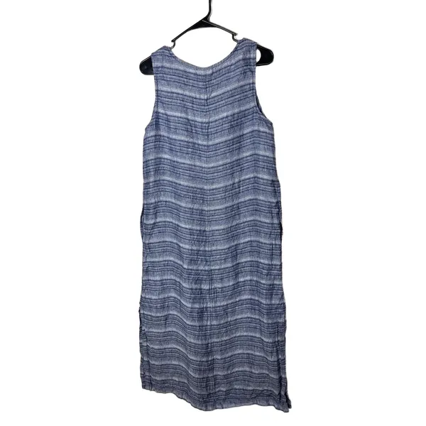 Pure Jill Blue Striped Pattern Scoop Neck Linen Sleeveless Maxi Dress‎ Medium - Image 10