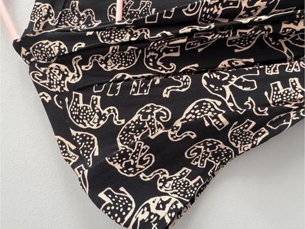 Maeve Anthropologie Large Elephant Print Wrap Dress Black Tan Belted - Image 4