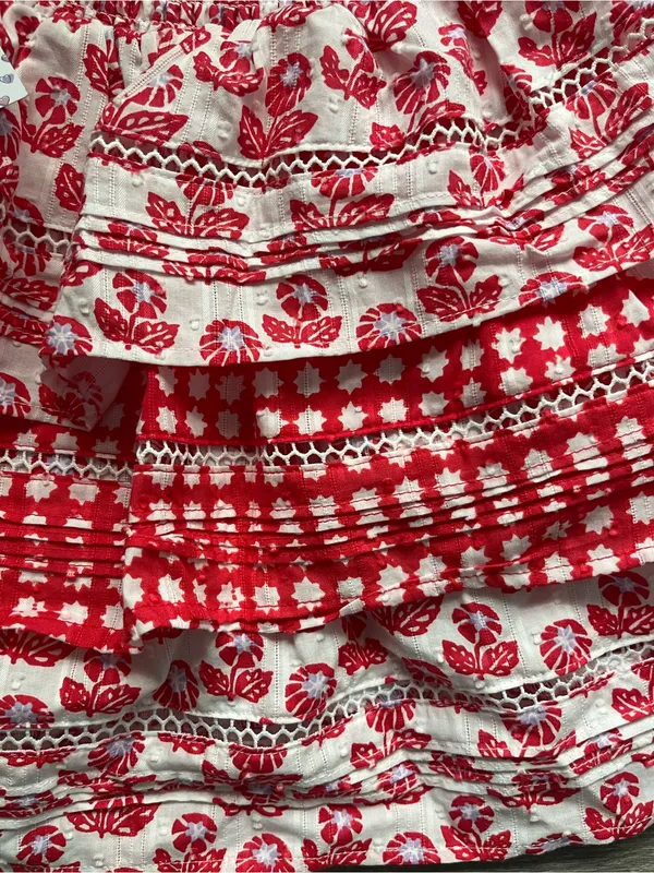 NEW Roller Rabbit x Target Red White Floral Gingham Smocked Waist Tiered Mini XS - Image 3