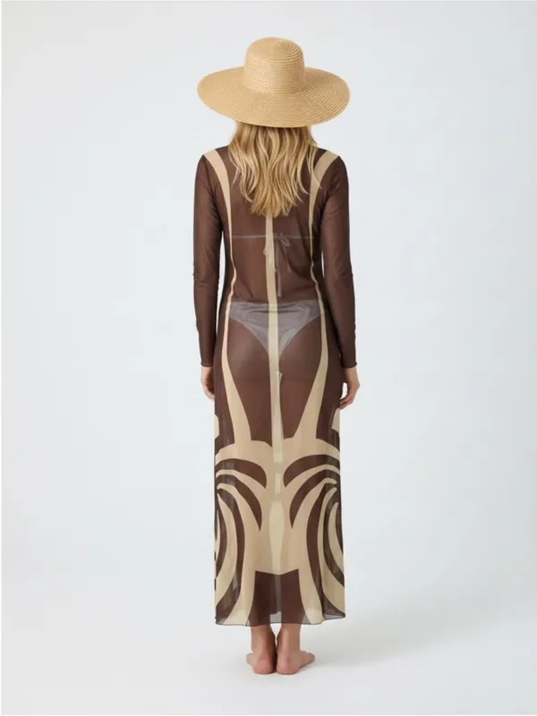 NWT Caroline Constas Mesh Beach Cover-Up Maxi Dress in Latte Wave - Image 2