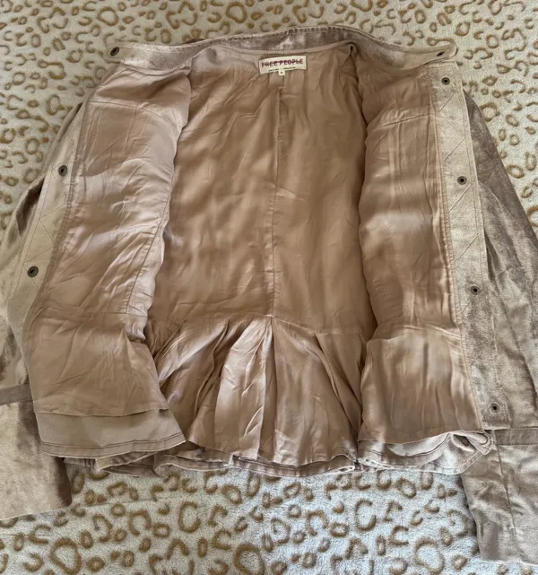 Free People Ballet Racer Jacket Cropped Velvet Ruffled Champagne Rose Size: XL - Image 9