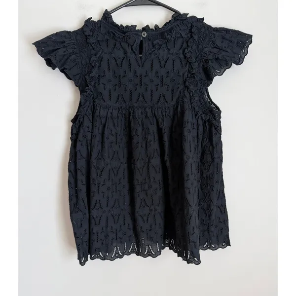 Sea New York Eyelet Blouse Women S Black Ruffle Sleeveless Cotton Top - Image 3