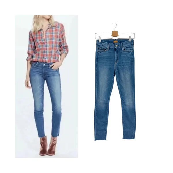 MOTHER The Looker Ankle Fray Skinny Jeans Birds of Paradise Blue Size 26 - Image 2