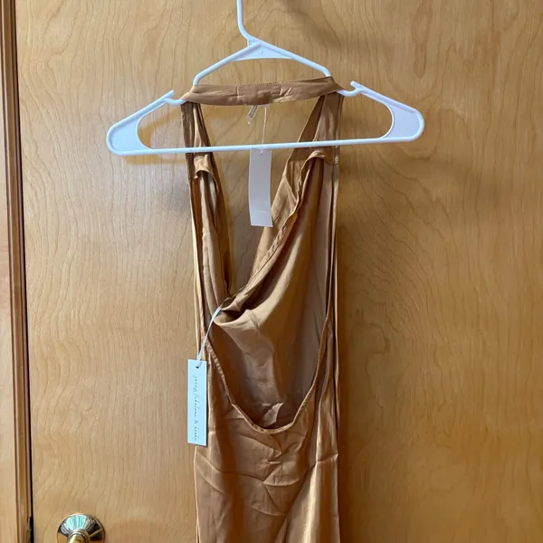 Young Fabulous & Broke Midi Dress Women XS Gold Halter Backless Cowl Neck - Image 3