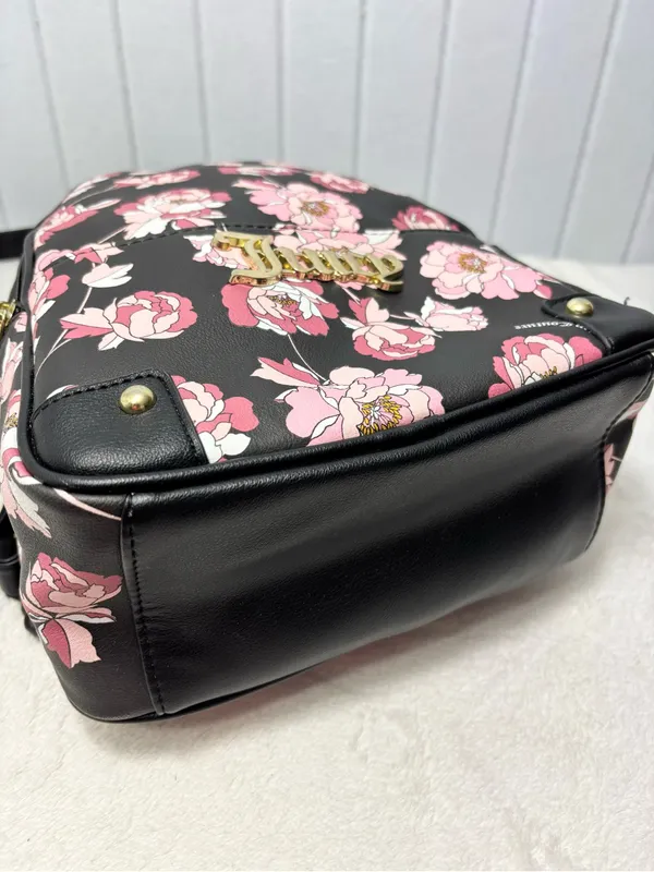 Juicy Couture‎ Black Floral Mini Backpack with Pink Blooms - Image 4