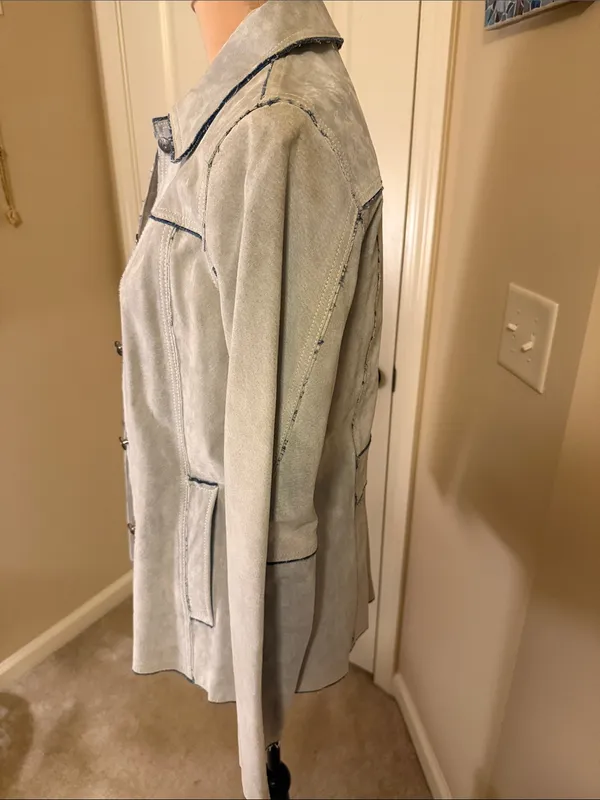Wilson's Leather Light Blue Suede Button-Front Jean Jacket - Image 4