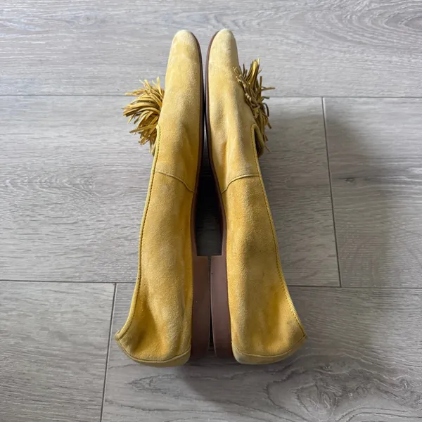 Paul‎ Green Mustard Yellow Suede Fringe Tassel Pointed Toe Loafers Flats US 10.5 - Image 10