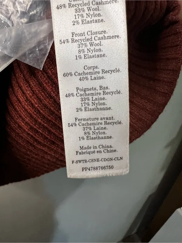 Everlane ReCashmere Wool Rust Red Varsity V Neck Button Front Cardigan Sweater - Image 6