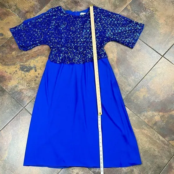 Grace Karin Royal Blue Dress Sequin Top Batwing Sleeves Solid Skirt Large - Image 9