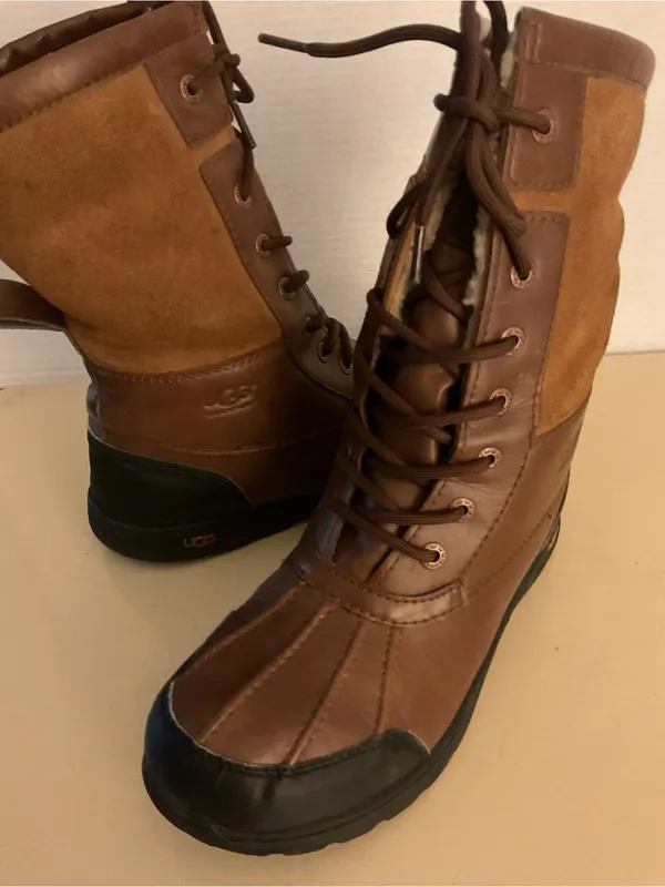 UGG Women's Brown Leather & Suede Butte Lace-Up Insulated Boots US 8 - Image 4