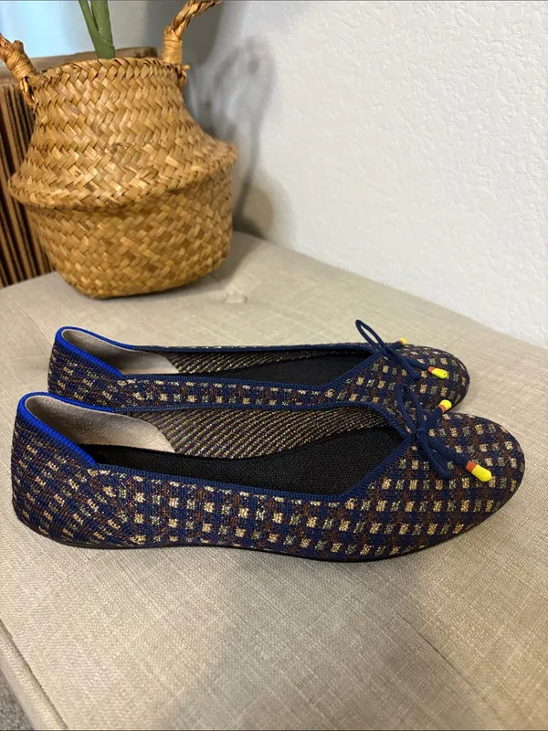 Rothy's Navy Tweed Ballet Flats with Yellow Tips 7 - Image 2