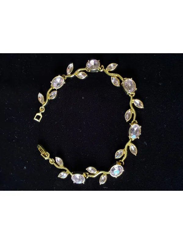 14K Gold Plated Leaf Vine Bracelet Marquise CZ Crystal Link Chain 7.5 - Image 5