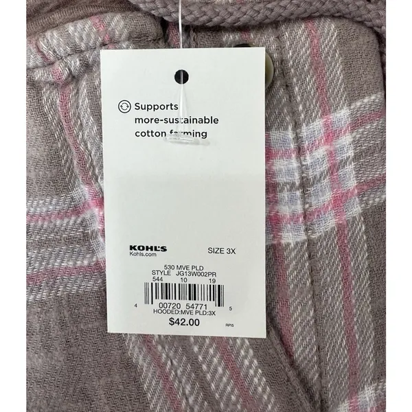 NEW SO Hooded Flannel Shirt Pink Brown Plaid NEW Plus 3X long sleeve button fron - Image 13