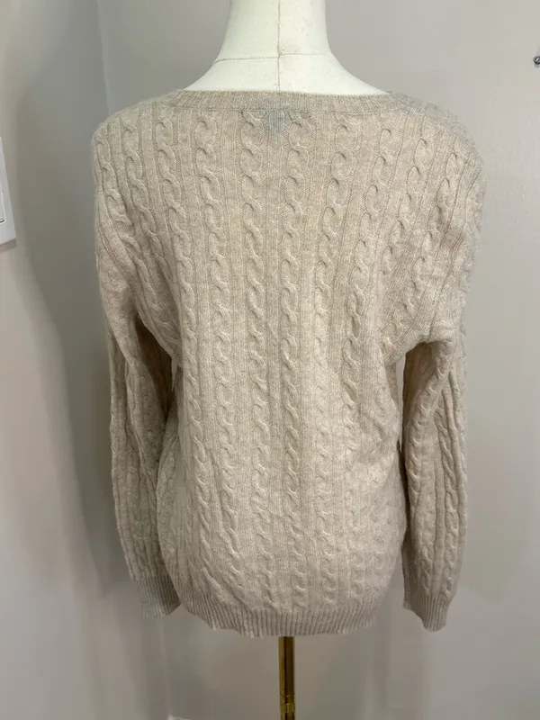 Antonio Melani 100%‎ Cashmere Sweater Beige Crew Neck Size Large - Image 3