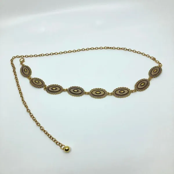 Vintage Y2K Western Gold-Tone Concho Chain Belt, Fits 16–39.5 Inches, X7GA1216 - Image 6