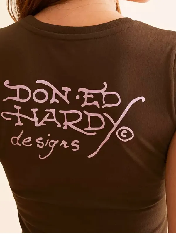 Ed Hardy Brown Cropped Tee with Tiger Graphic - Image 2