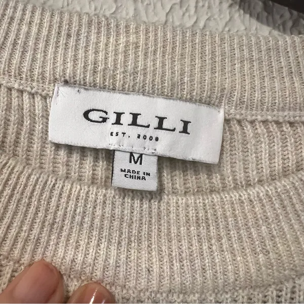 Gilli Beige Colorful Striped Crewneck Sweater size Medium Tan - Image 8