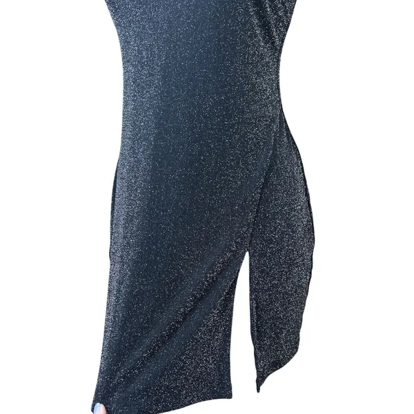 Meshki Aurelie Strapless Split Mini Dress in Black Shimmer Size X-Large Party - Image 5