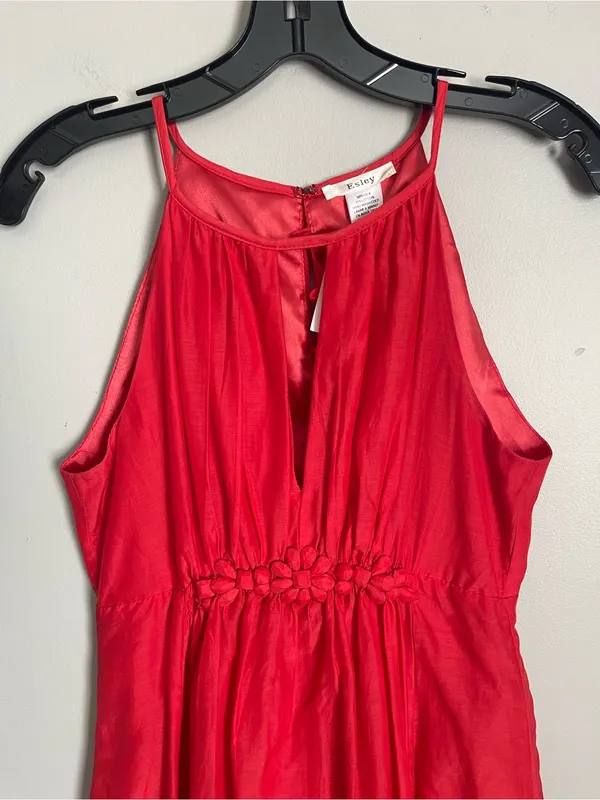 ESLEY Red Silk Blend Sleeveless Mini Dress Sz M - Image 3