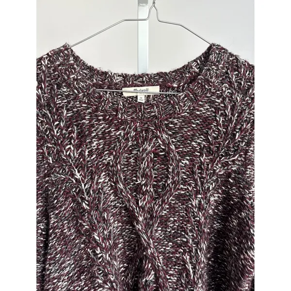 Madewell Cable Knit Sweater Burgundy‎ Gray Ivory Women's Size M Medium - Image 2
