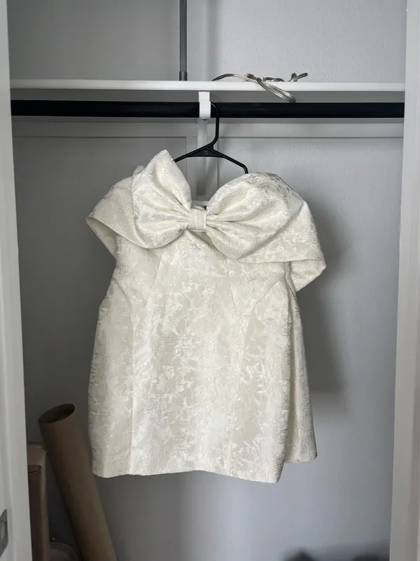 Babyboo XL White mini dress with shoulder bow, and zip/tie back #minidress #bowdetail - Image 5